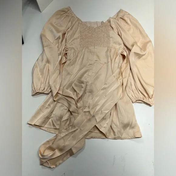 Lulu’s So Darling Light Peach Satin Long Sleeve
Tie-Back Mini Dress - Picture 8 of 13